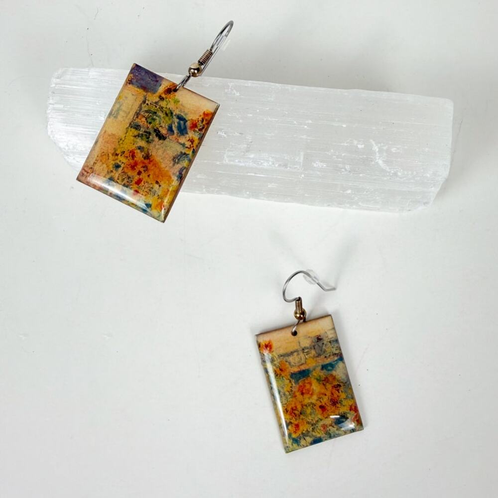 Cottage Core Little Painting Dangly Earrings Yellow Artsy Jewelry